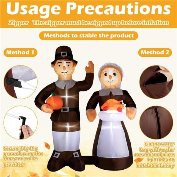 7.5 Feet Thanksgiving Pilgrim Inflatables Outdoor Decorations - Picture 3 of 6